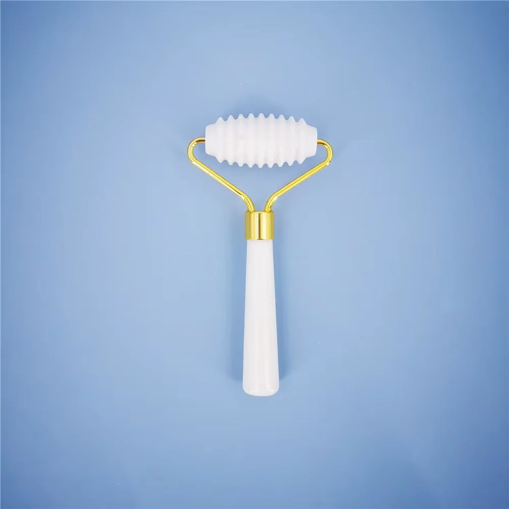 New White Jade Stone Massage Natural Quartz Scraper Jade Roller Gua Sha Set White Face Lifting Facial Massager Tool for Back