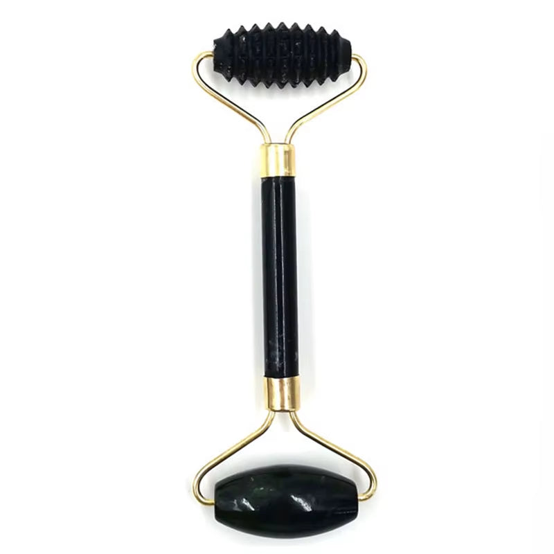 Natural Stone Gua Sha Jade Roller Massager for Face Black Double Head Roller Massage Tools Gouache Scraper Body Facial Massager