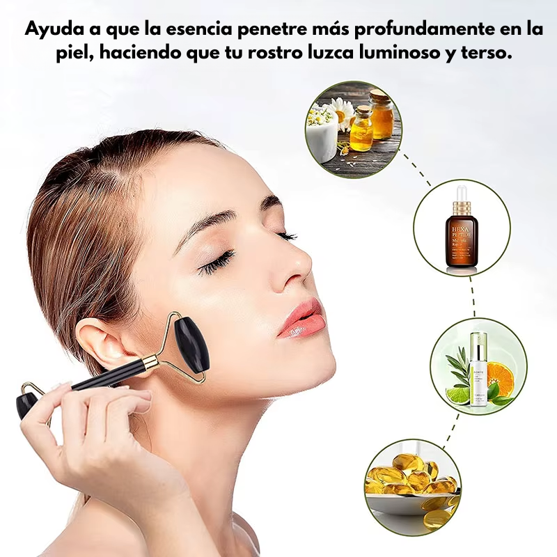 Masajeador facial de piedra natural Gua Sha con rodillo de jade
