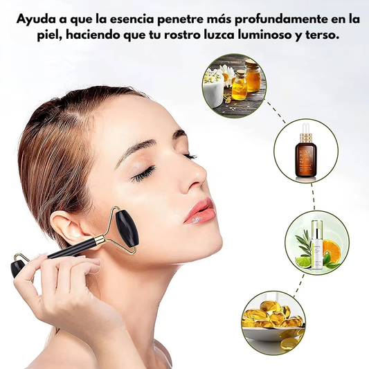 Masajeador facial de piedra natural Gua Sha con rodillo de jade