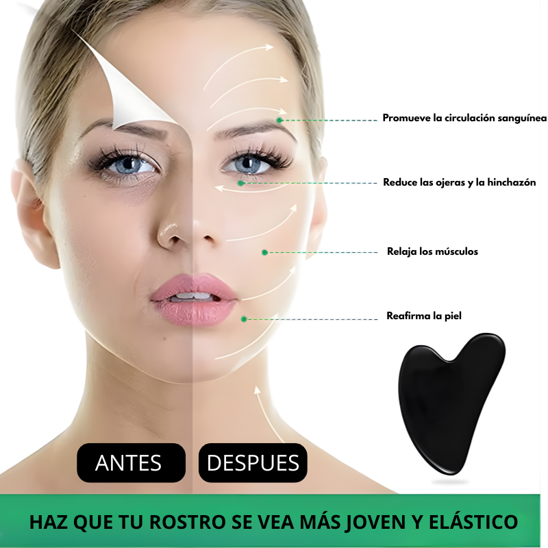 Masajeador facial de piedra natural Gua Sha con rodillo de jade