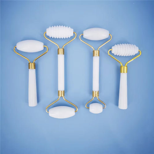 New White Jade Stone Massage Natural Quartz Scraper Jade Roller Gua Sha Set White Face Lifting Facial Massager Tool for Back