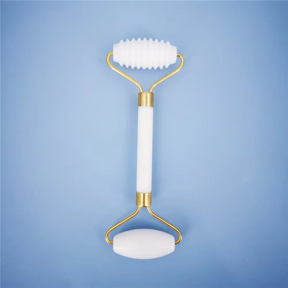 New White Jade Stone Massage Natural Quartz Scraper Jade Roller Gua Sha Set White Face Lifting Facial Massager Tool for Back